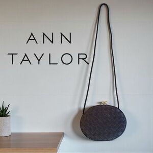 Ann Taylor Vintage Black Woven Satin Oval Evening Bag Shoulder Crossbody Clutch